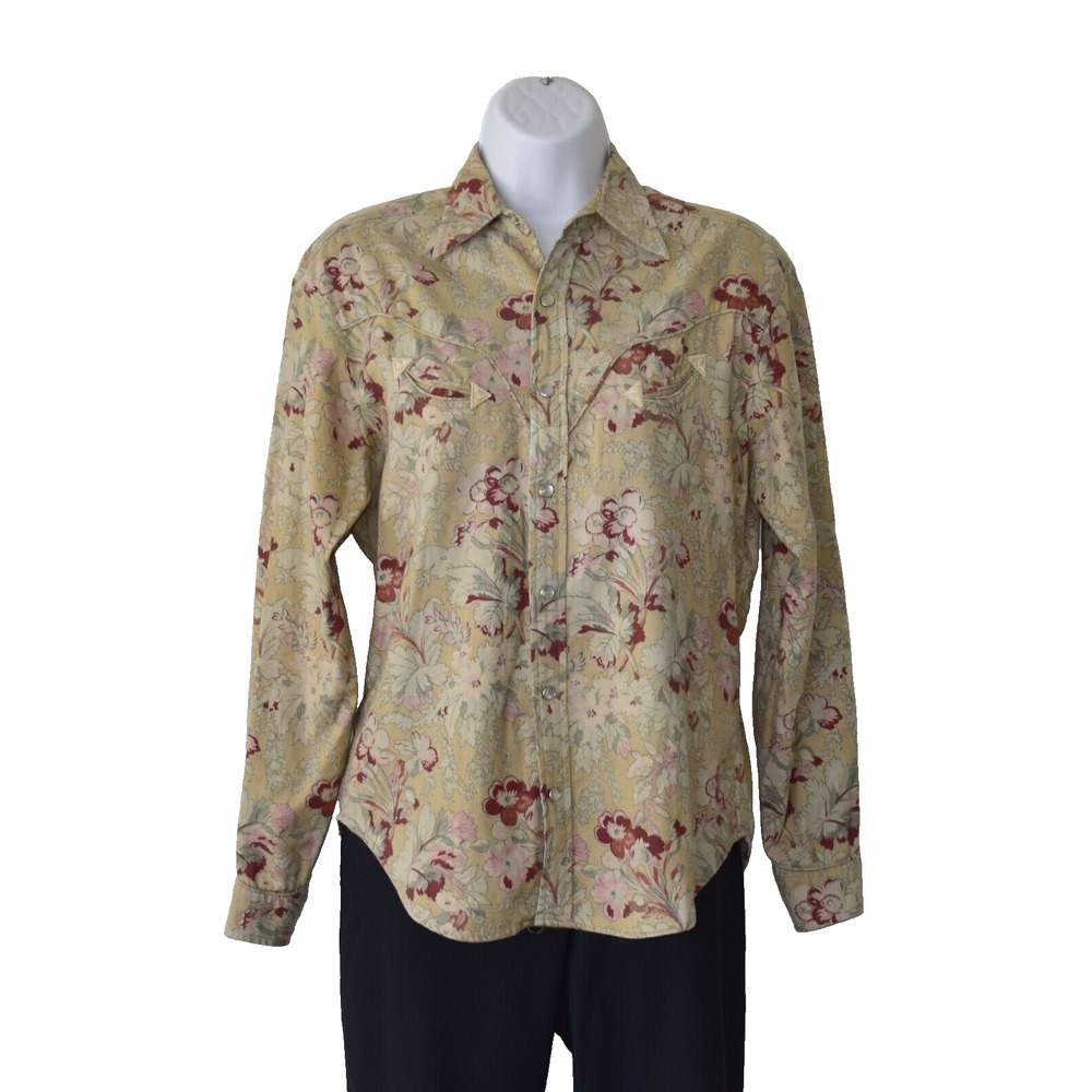 B0 NEW RALPH LAUREN Beige Floral Print Cotton Button Up Long Sleeve Shirt Size 4